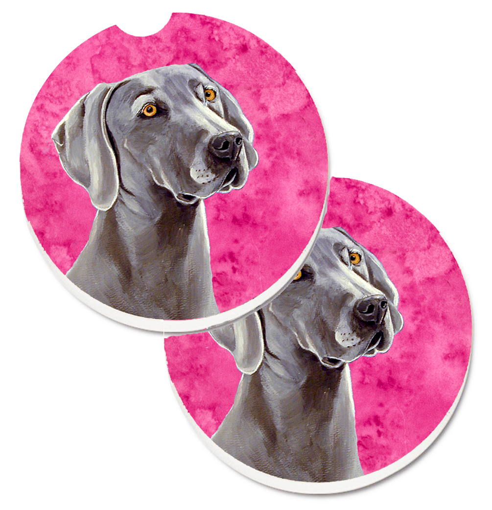 LH9386PKCARC Pink Weimaraner Set of 2 Cup Holder Car Coaster