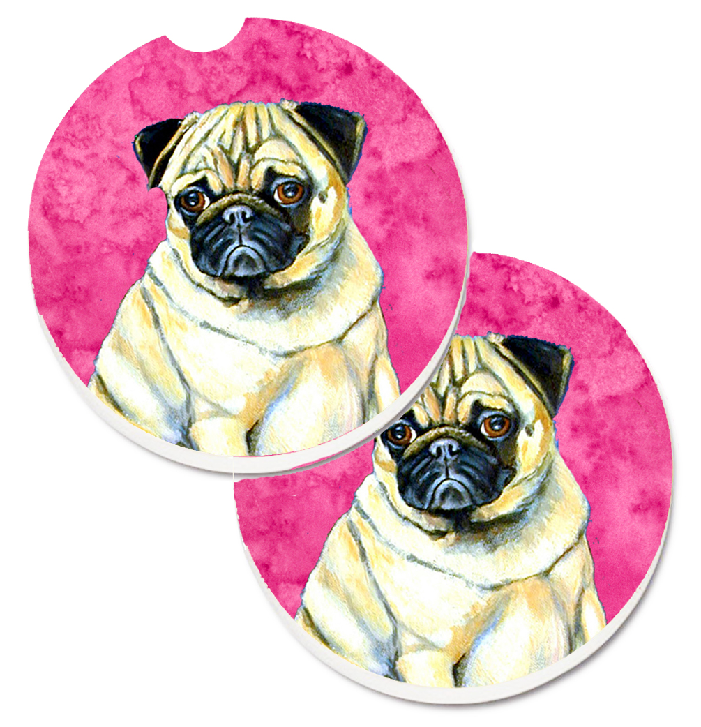Pink Pug Set of 2 Cup Holder Car Coaster