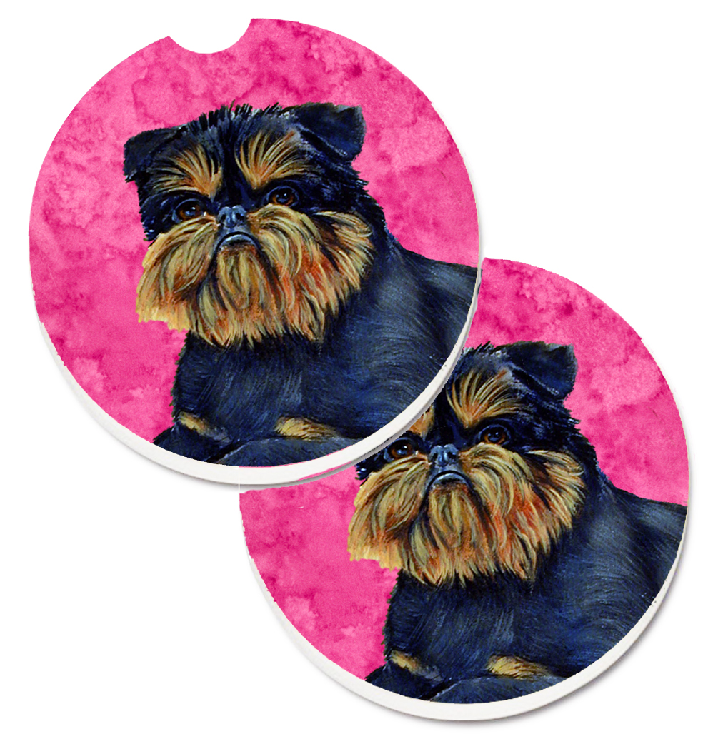 Pink Brussels Griffon Set of 2 Cup Holder Car Coaster