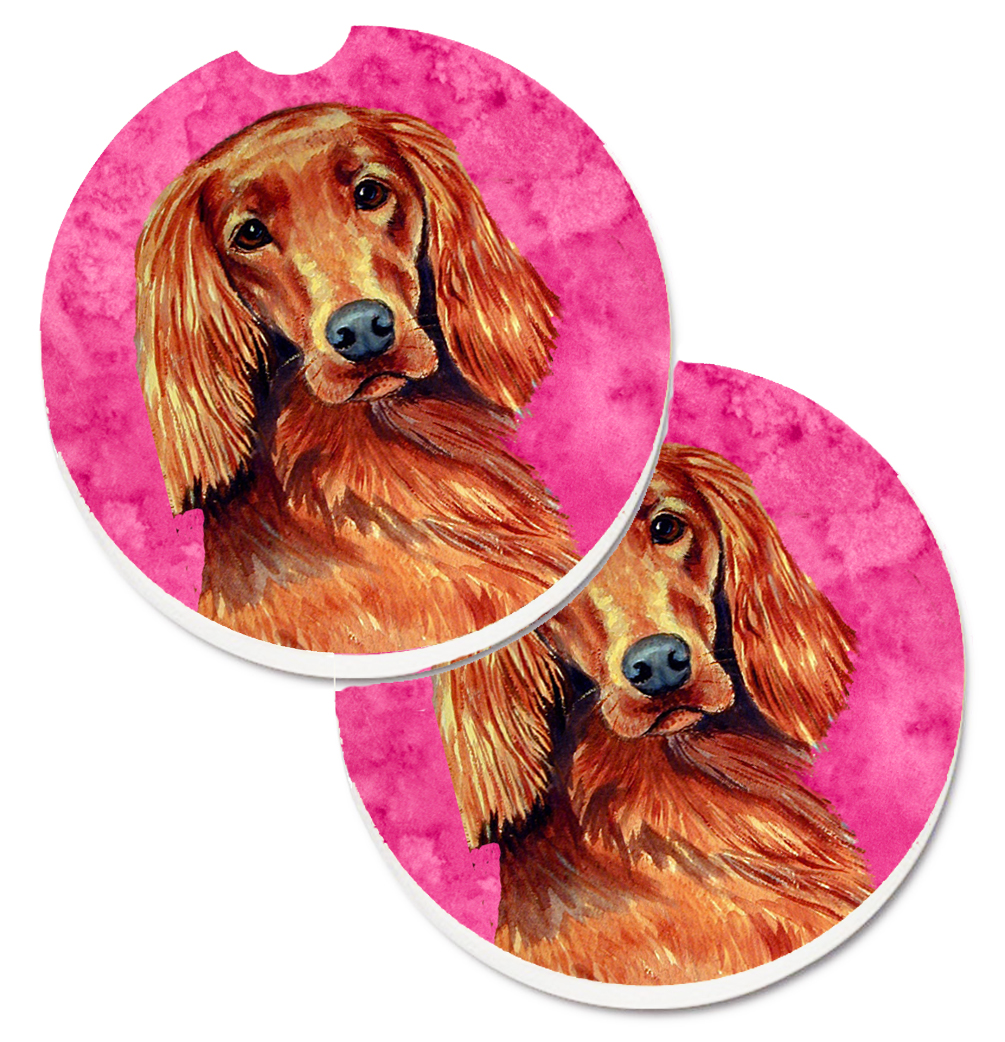 Pink Irish Setter Set of 2 Cup Holder Car Coaster