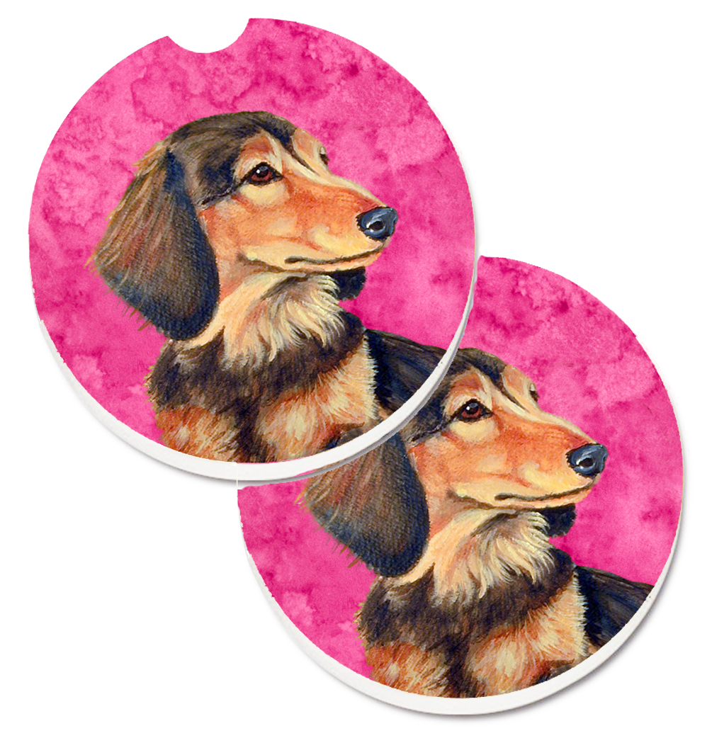 Pink Dachshund Set of 2 Cup Holder Car Coaster