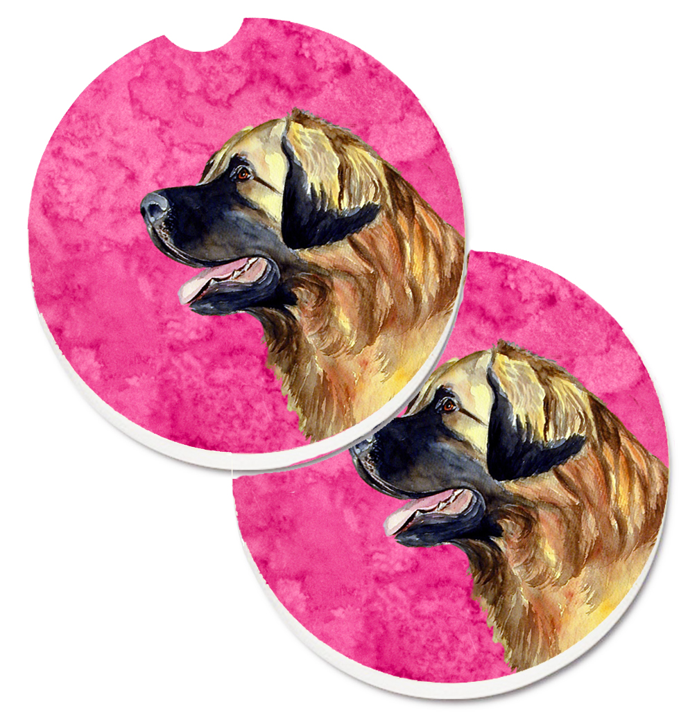 LH9393PKCARC Pink Leonberger Set of 2 Cup Holder Car Coaster