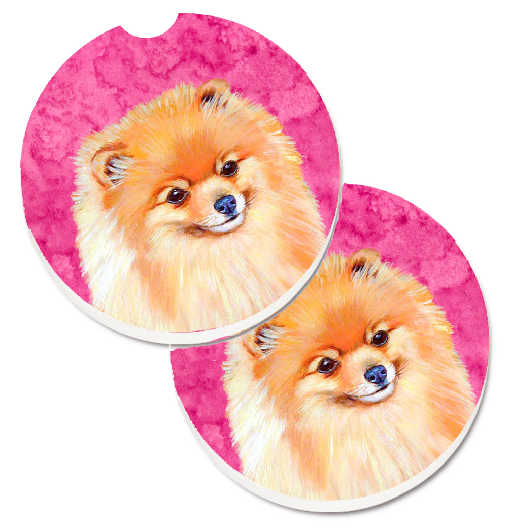 LH9395PKCARC Pink Pomeranian Set of 2 Cup Holder Car Coaster