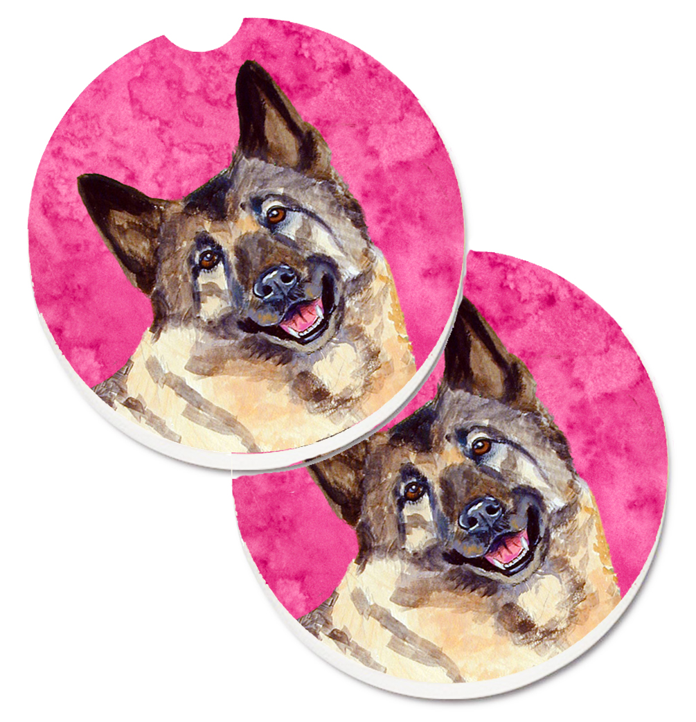 LH9398PKCARC Pink Norwegian Elkhound Set of 2 Cup Holder Car Coaster