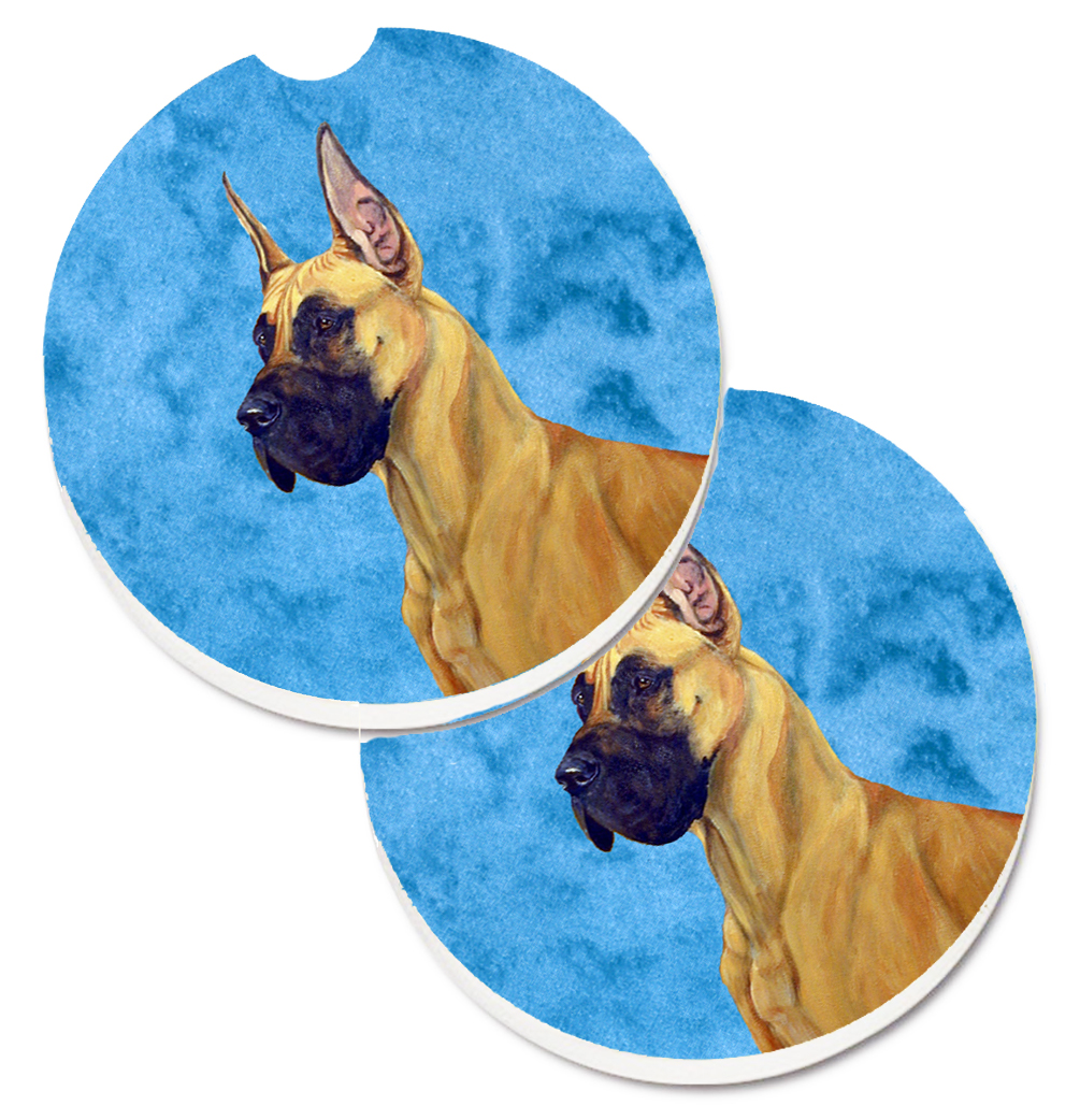 LH9355BUCARC Blue Great Dane Set of 2 Cup Holder Car Coaster