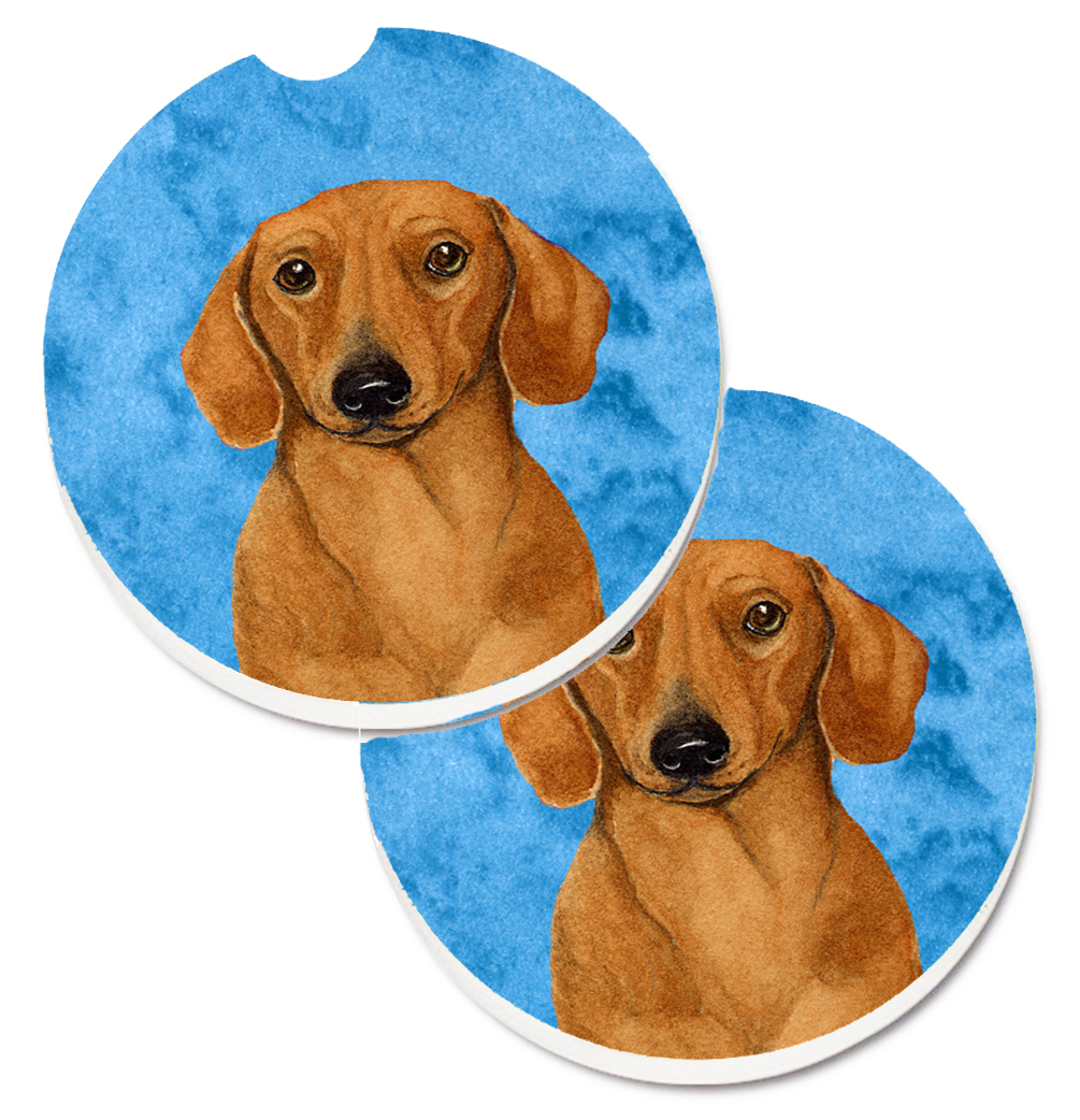 LH9357BUCARC Blue Dachshund Set of 2 Cup Holder Car Coaster