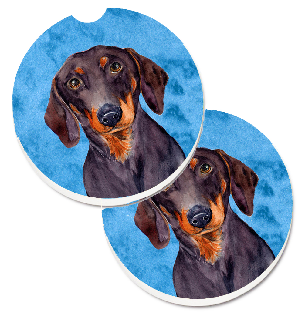 LH9358BUCARC Blue Dachshund Set of 2 Cup Holder Car Coaster