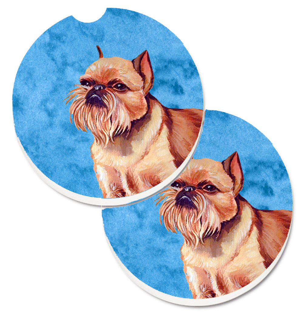 LH9359BUCARC Blue Brussels Griffon Set of 2 Cup Holder Car Coaster