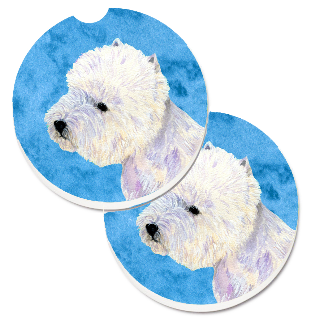 Blue Westie Set of 2 Cup Holder Car Coaster