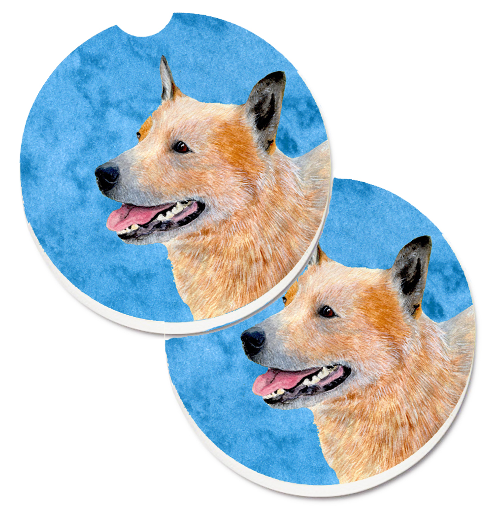 Blue Australian Cattle Dog Set of 2 Cup Holder Car Coaster