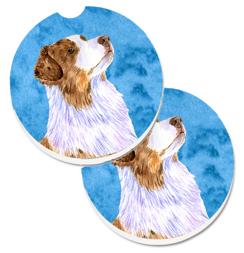LH9363BUCARC Blue Australian Shepherd Set of 2 Cup Holder Car Coaster
