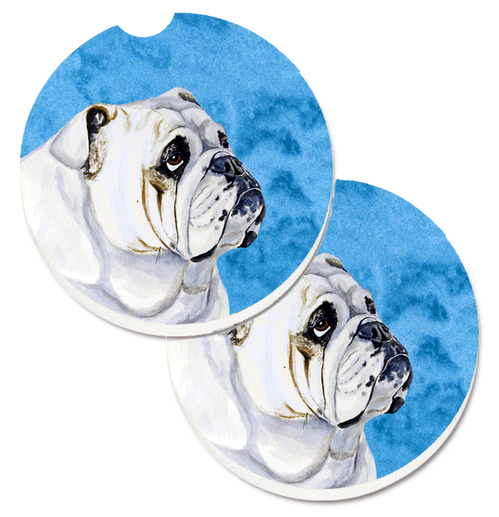 LH9364BUCARC Blue Bulldog English Set of 2 Cup Holder Car Coaster