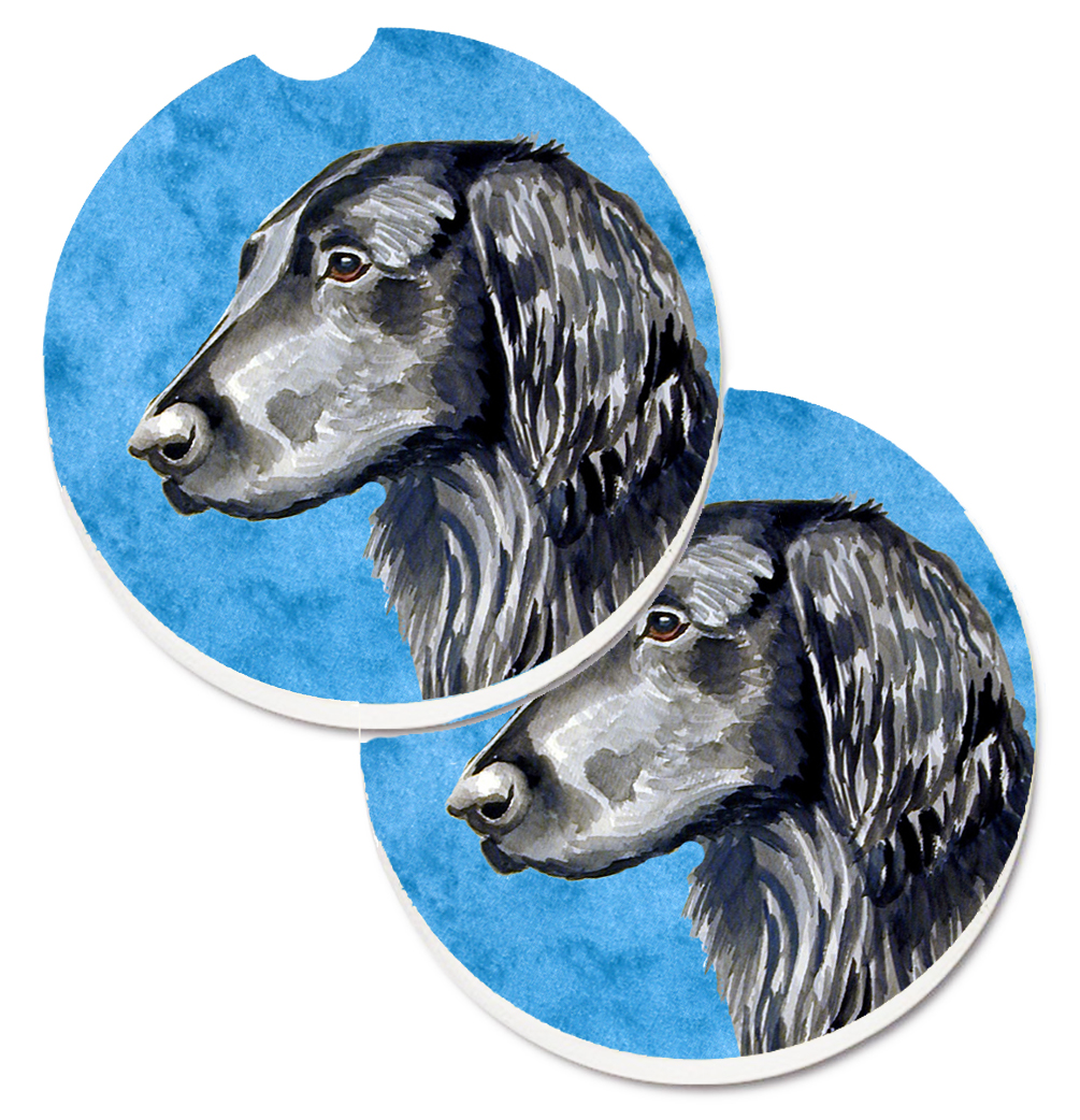 LH9366BUCARC Blue Flat Coated Retriever Set of 2 Cup Holder Car Coaster