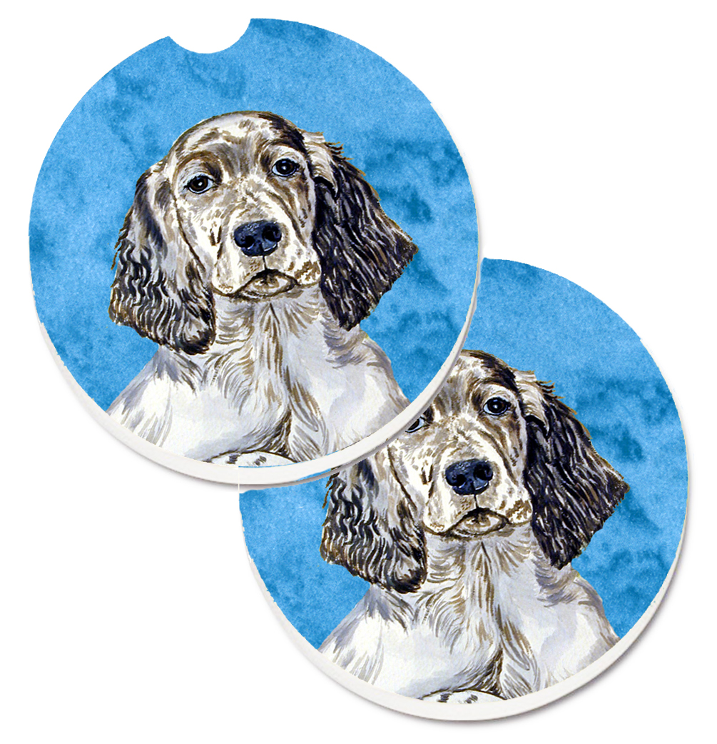 LH9367BUCARC Blue English Setter Set of 2 Cup Holder Car Coaster