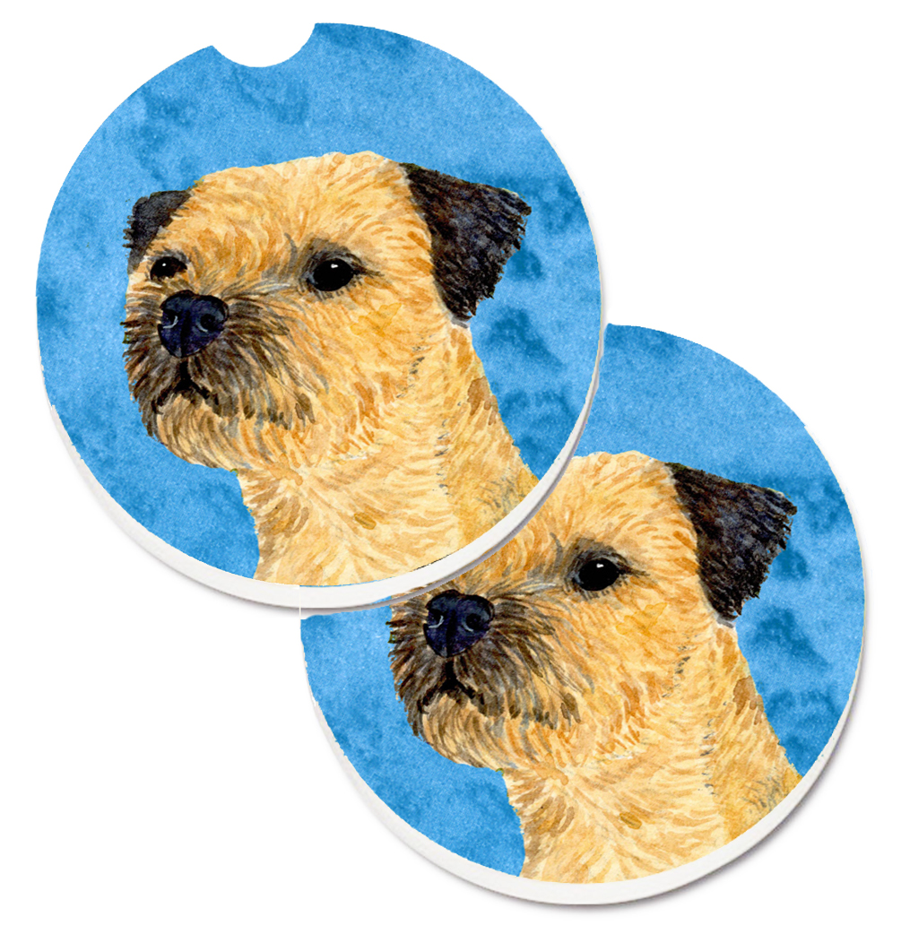LH9368BUCARC Blue Border Terrier Set of 2 Cup Holder Car Coaster