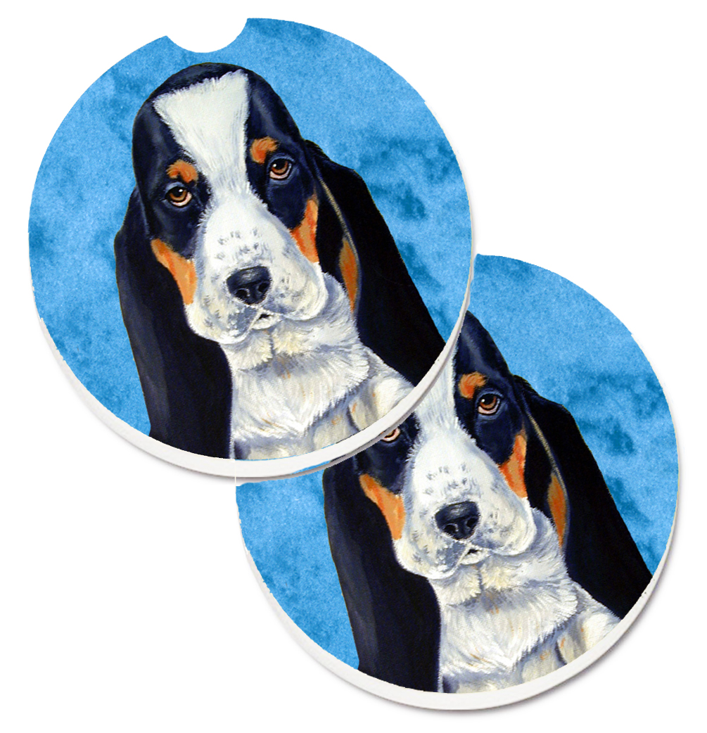 Picture of Carolines Treasures LH9374BUCARC Blue Basset Hound Set of 2 Cup Holder Car Coaster
