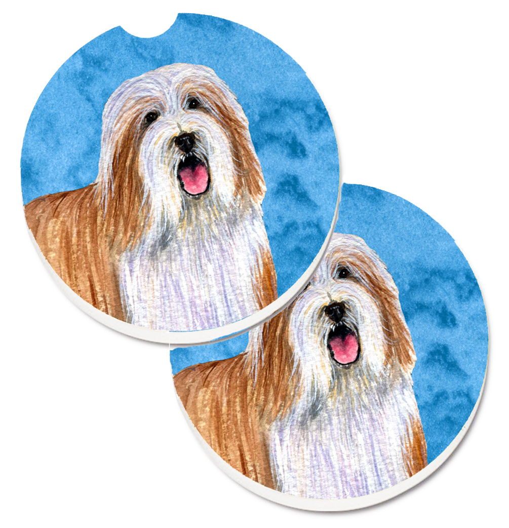 LH9375BUCARC Blue Bearded Collie Set of 2 Cup Holder Car Coaster