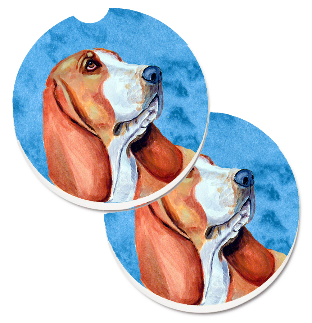 Blue Basset Hound Set of 2 Cup Holder Car Coaster