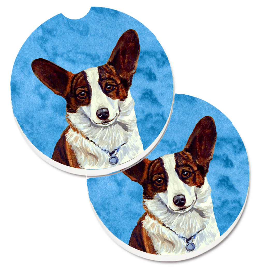 LH9378BUCARC Blue Corgi Set of 2 Cup Holder Car Coaster