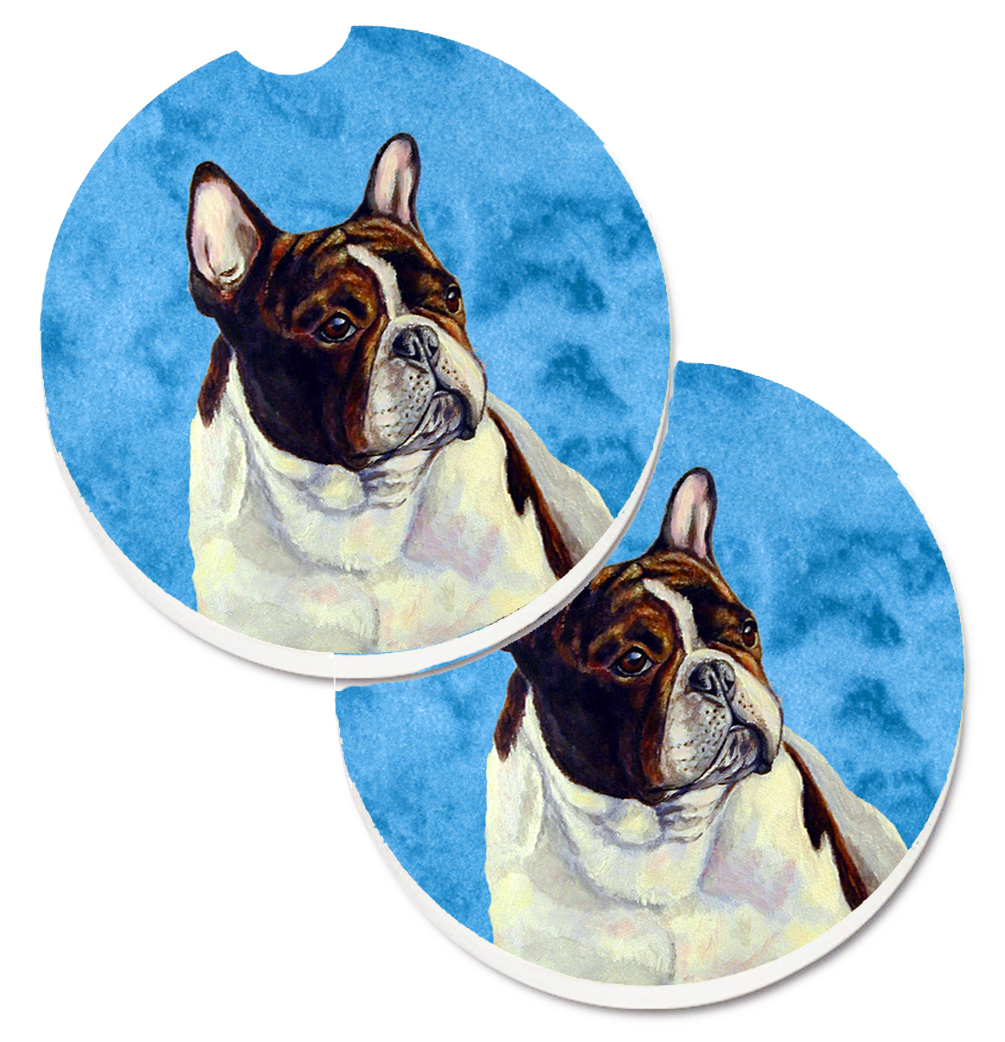 LH9382BUCARC Blue French Bulldog Set of 2 Cup Holder Car Coaster