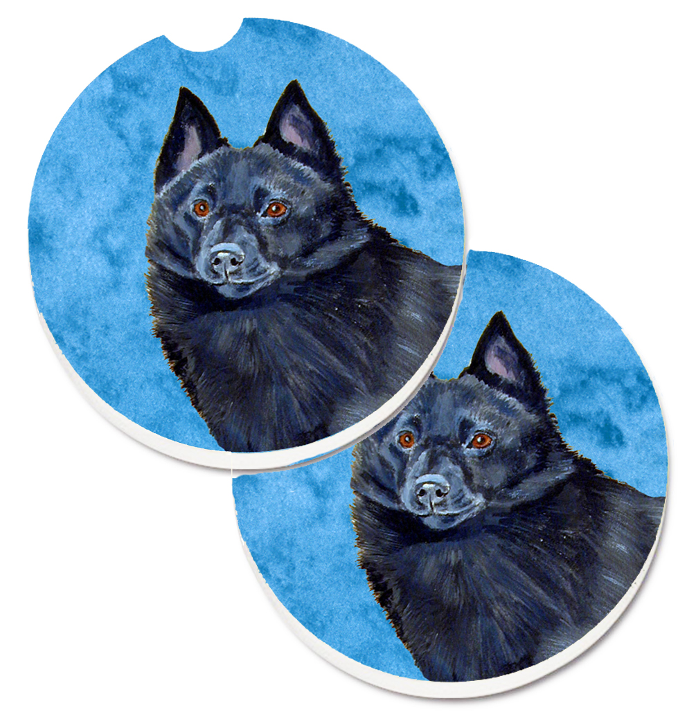 LH9384BUCARC Blue Schipperke Set of 2 Cup Holder Car Coaster