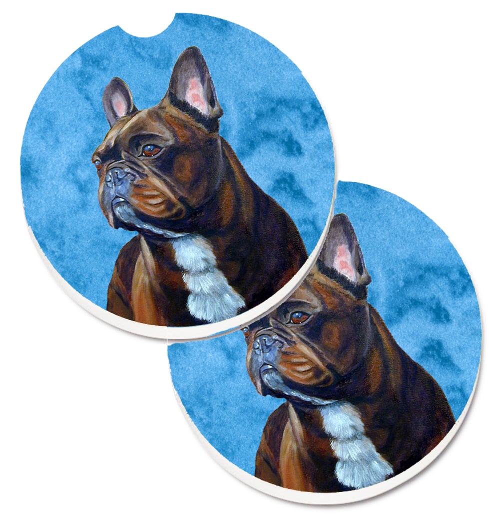 LH9385BUCARC Blue French Bulldog Set of 2 Cup Holder Car Coaster