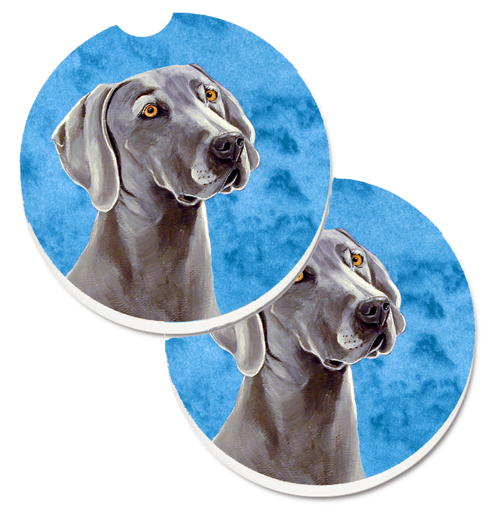 LH9386BUCARC Blue Weimaraner Set of 2 Cup Holder Car Coaster