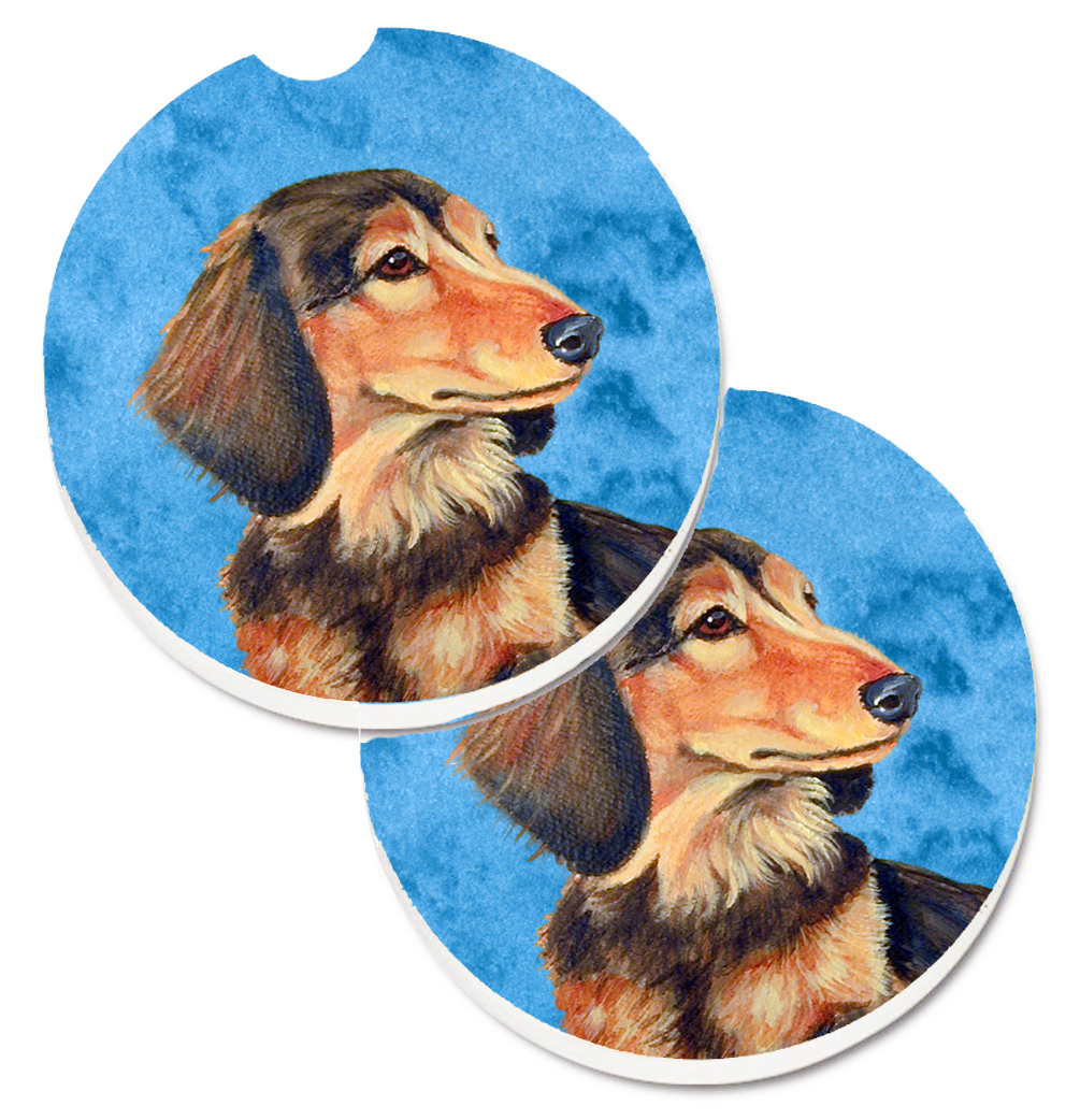 Blue Dachshund Set of 2 Cup Holder Car Coaster