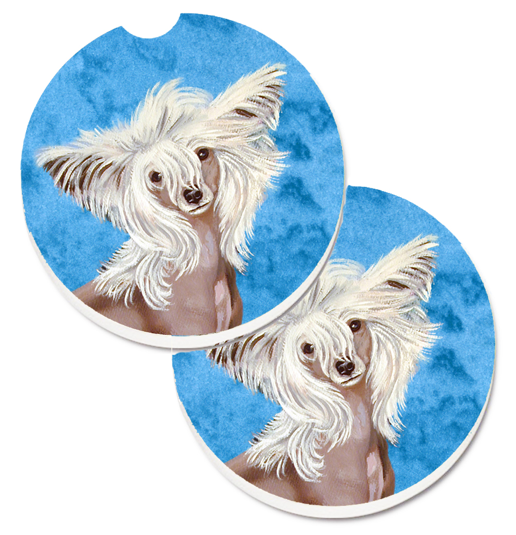 Picture of Carolines Treasures LH9392BUCARC Blue Chinese Crested Set of 2 Cup Holder Car Coaster