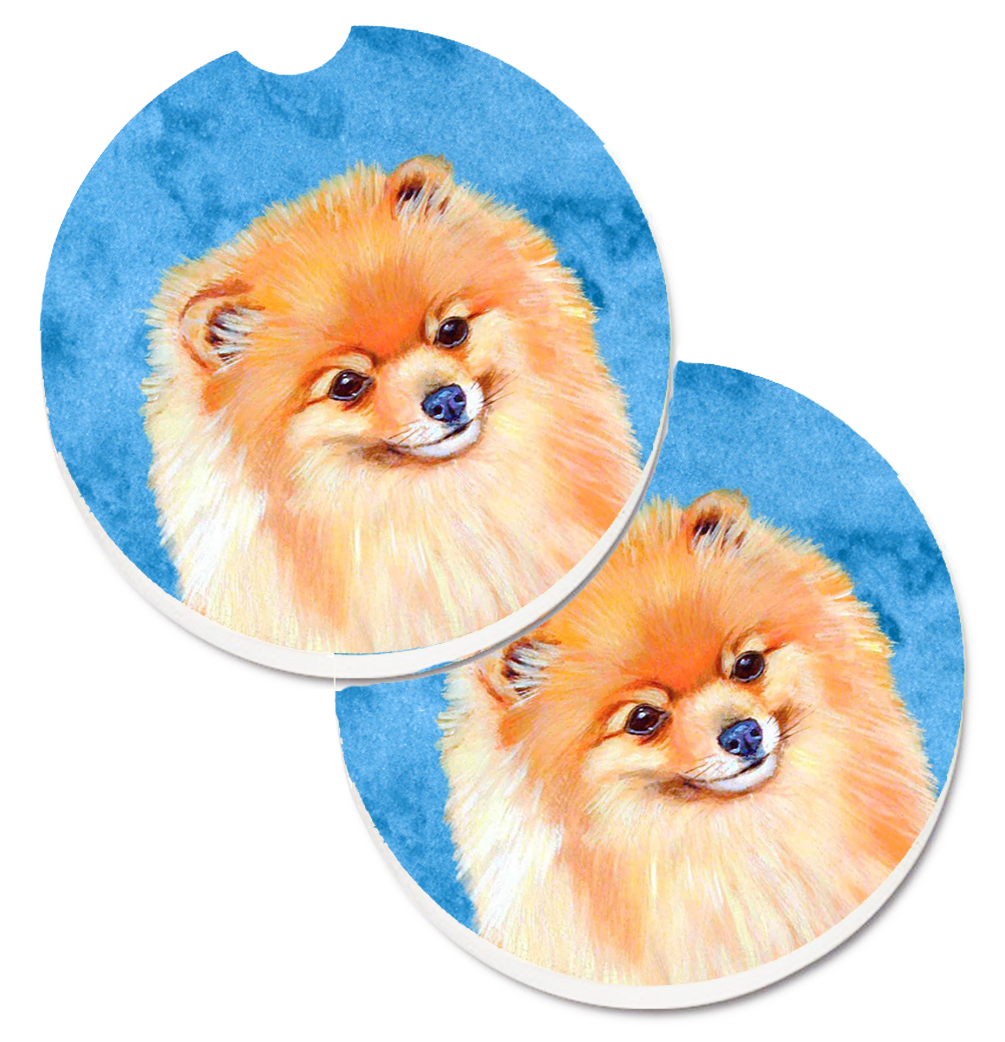 Blue Pomeranian Set of 2 Cup Holder Car Coaster