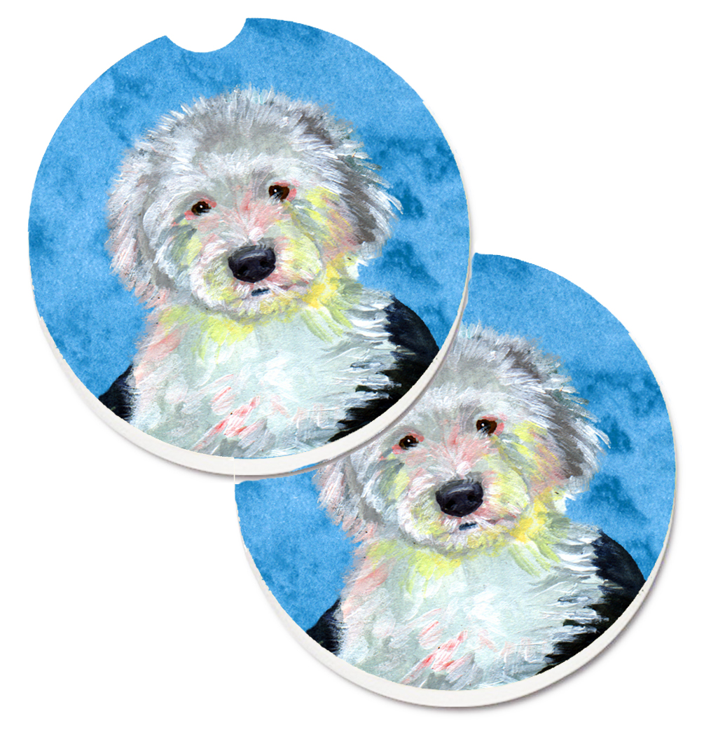 LH9396BUCARC Blue Old English Sheepdog Set of 2 Cup Holder Car Coaster