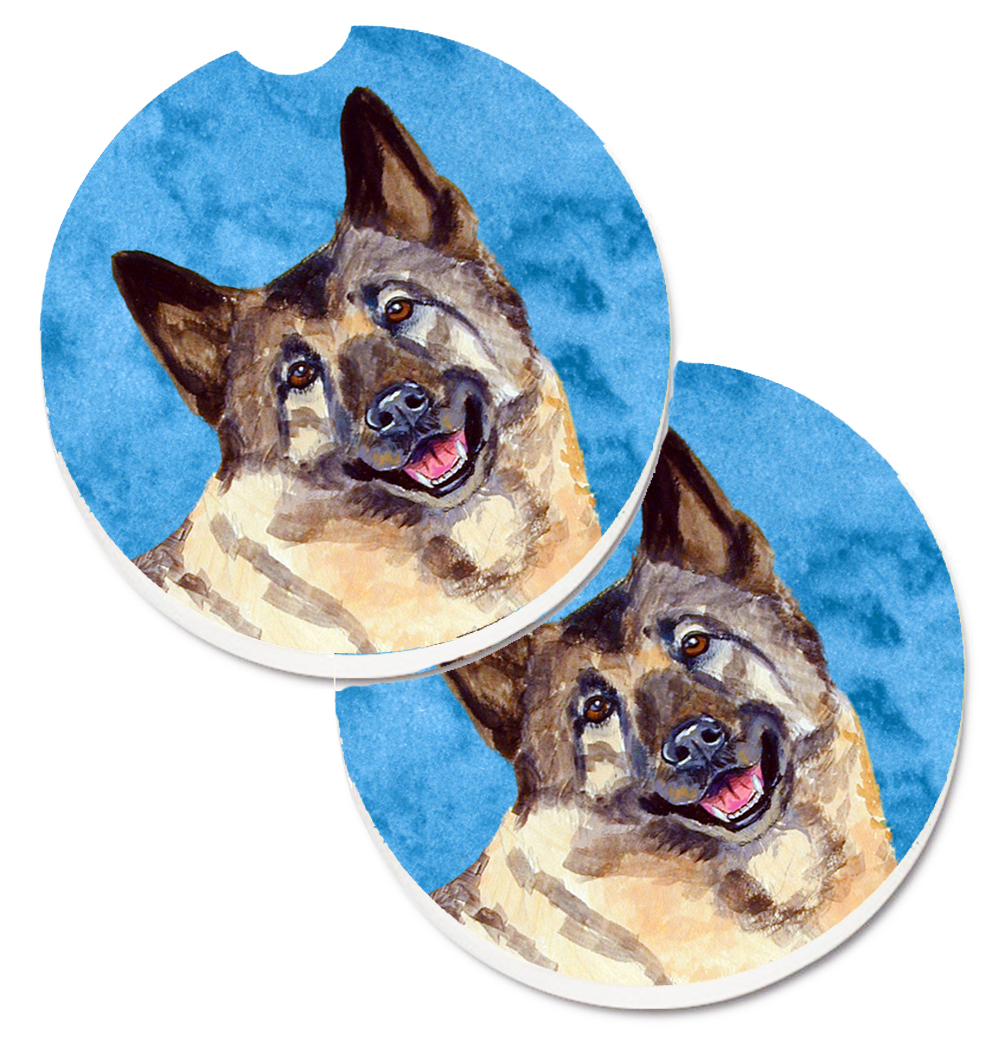 Blue Norwegian Elkhound Set of 2 Cup Holder Car Coaster