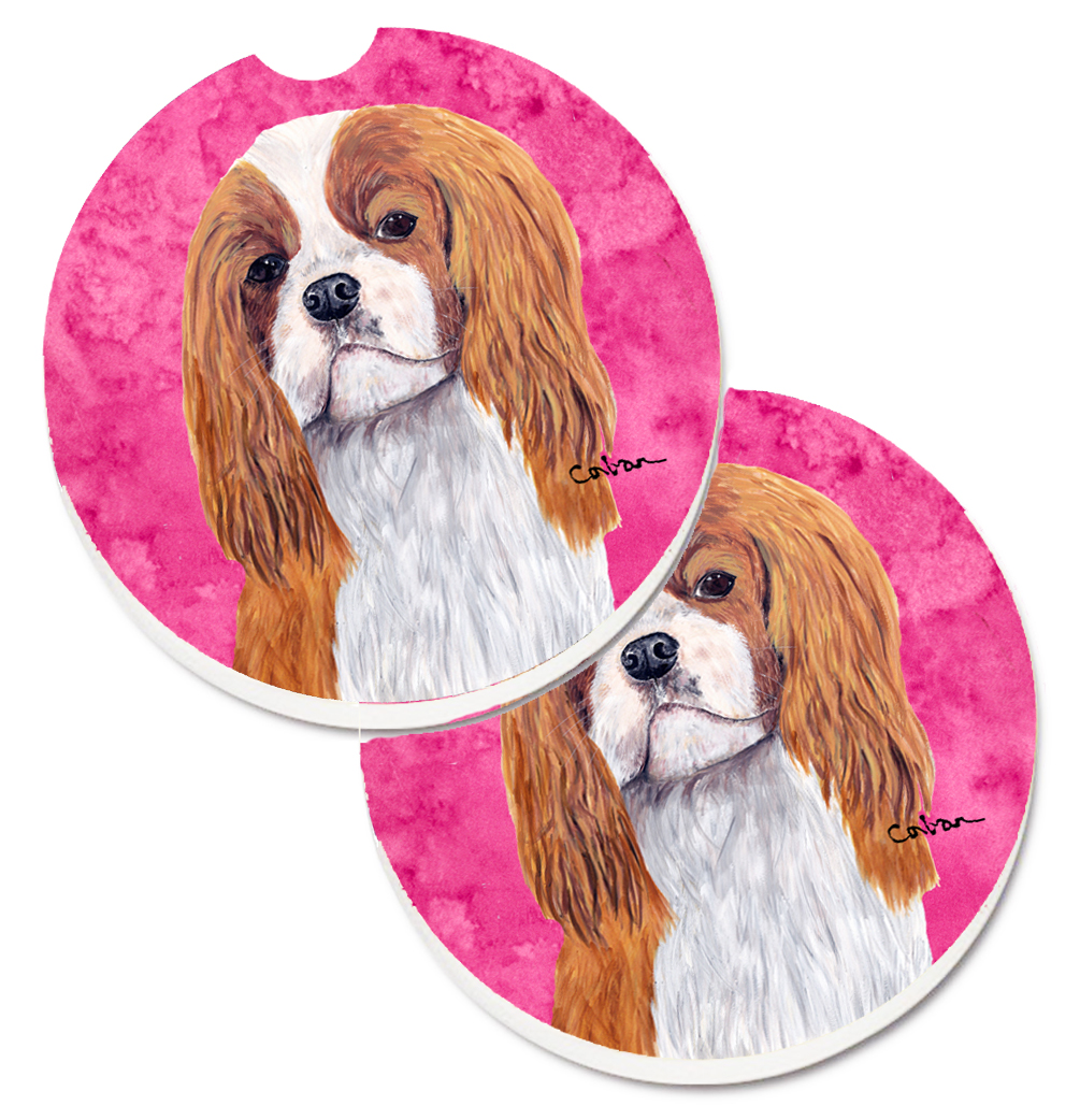 Pink Cavalier Spaniel Set of 2 Cup Holder Car Coaster