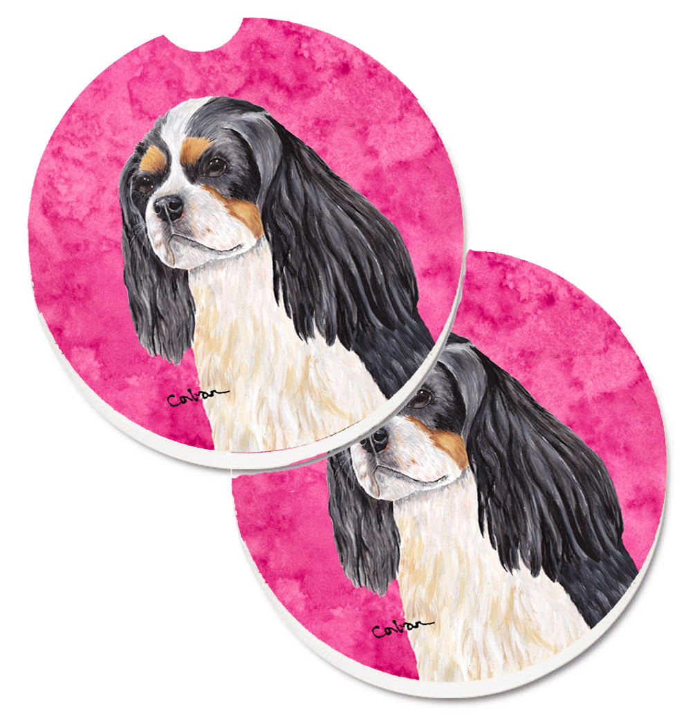 Pink Cavalier Spaniel Set of 2 Cup Holder Car Coaster