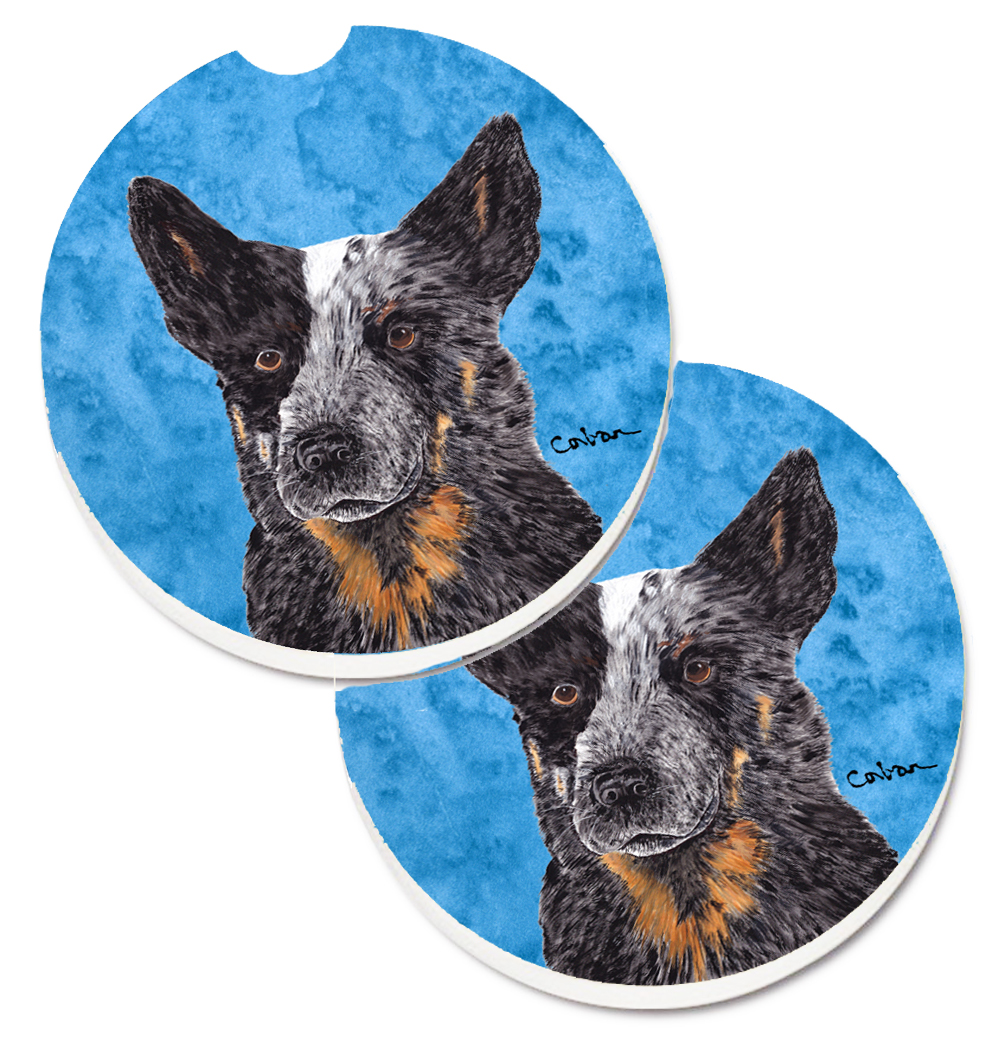 Blue Australian Cattle Dog Set of 2 Cup Holder Car Coaster