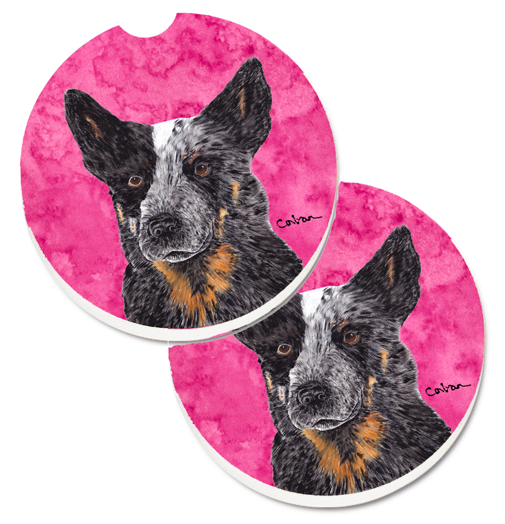 SC9141PKCARC Pink Australian Cattle Dog Set of 2 Cup Holder Car Coaster