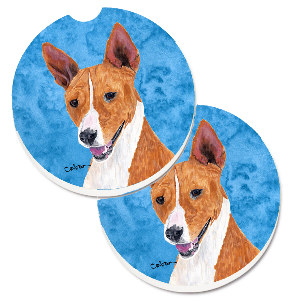 Blue Basenji Set of 2 Cup Holder Car Coaster - Blue
