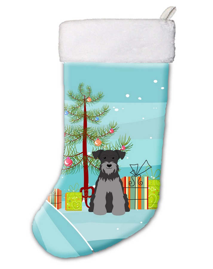 Merry Christmas Tree Miniature Schanuzer Black & Silver Christmas Stocking