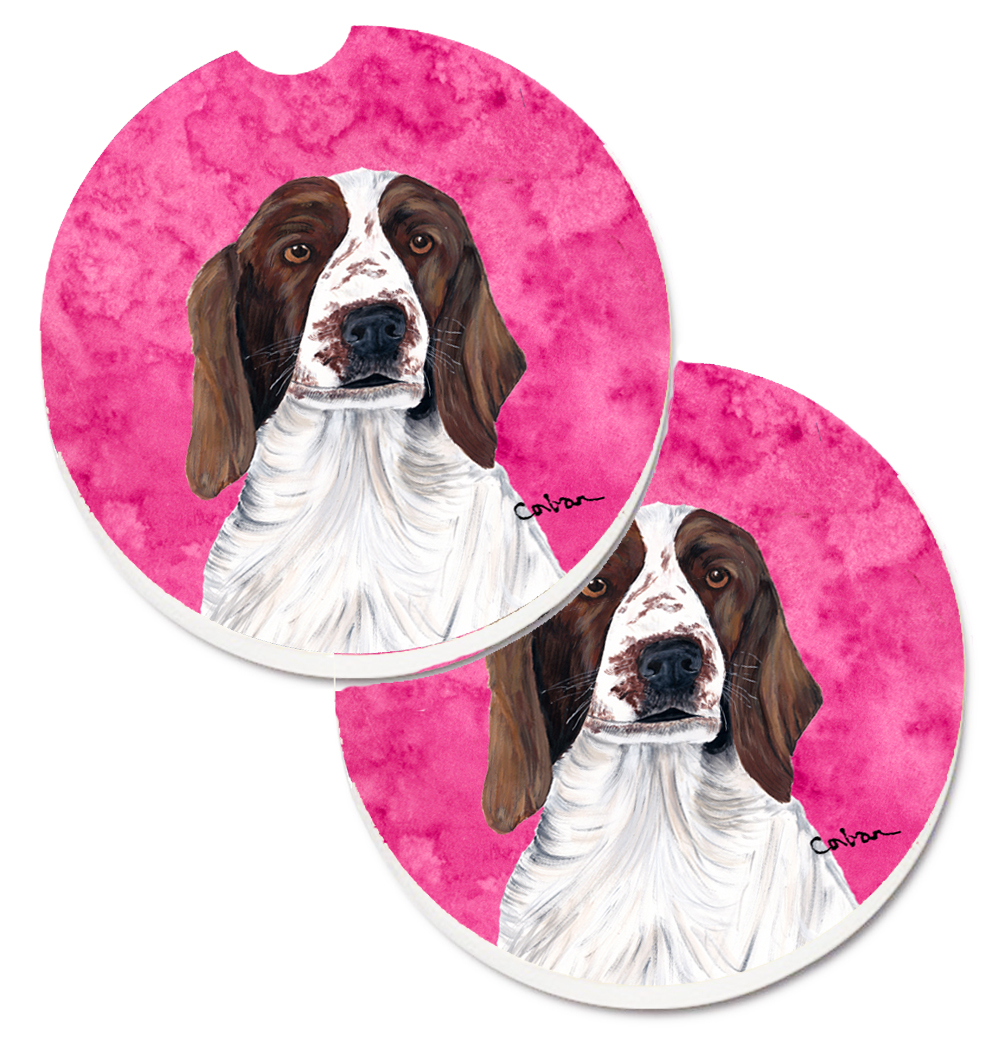Pink Springer Spaniel Set of 2 Cup Holder Car Coaster