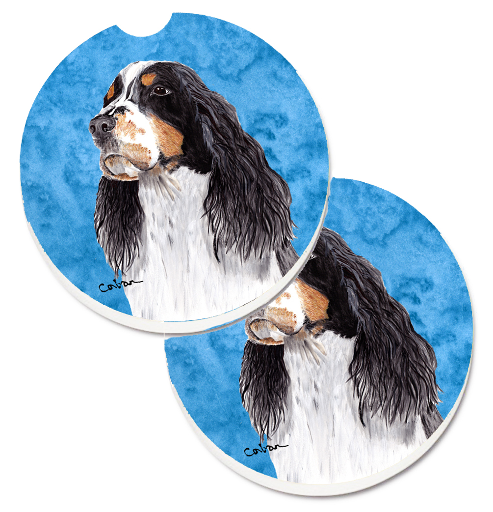 SC9134BUCARC Blue Springer Spaniel Set of 2 Cup Holder Car Coaster