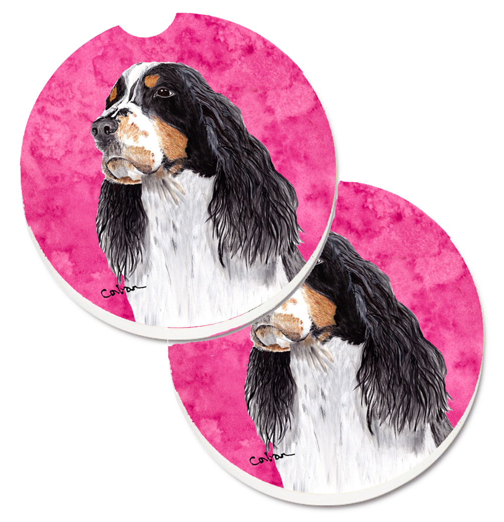 Pink Springer Spaniel Set of 2 Cup Holder Car Coaster