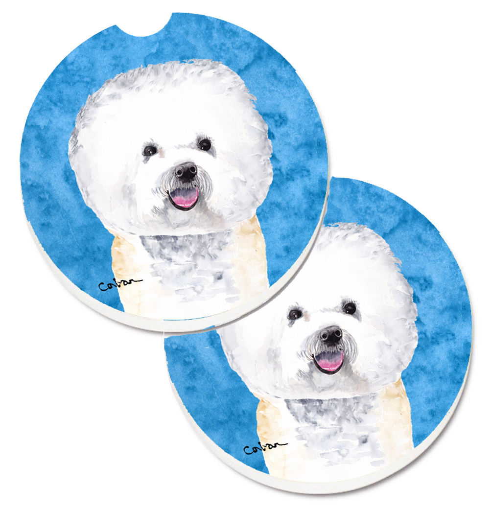 SC9135BUCARC Blue Bichon Frise Set of 2 Cup Holder Car Coaster