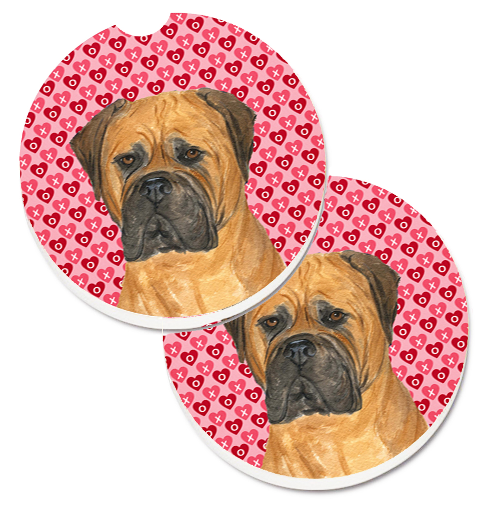 SS4517CARC Bullmastiff Hearts Love & Valentines Day Portrait Set of 2 Cup Holder Car Coaster