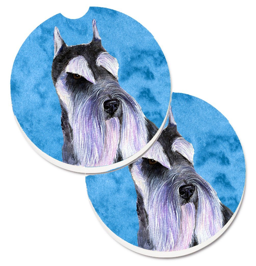 Blue Schnauzer Set of 2 Cup Holder Car Coaster