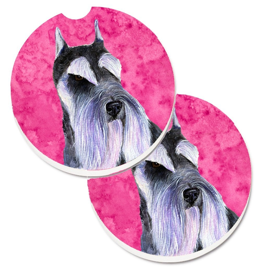 Pink Schnauzer Set of 2 Cup Holder Car Coaster