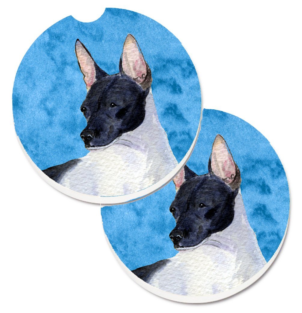 Blue Rat Terrier Set of 2 Cup Holder Car Coaster