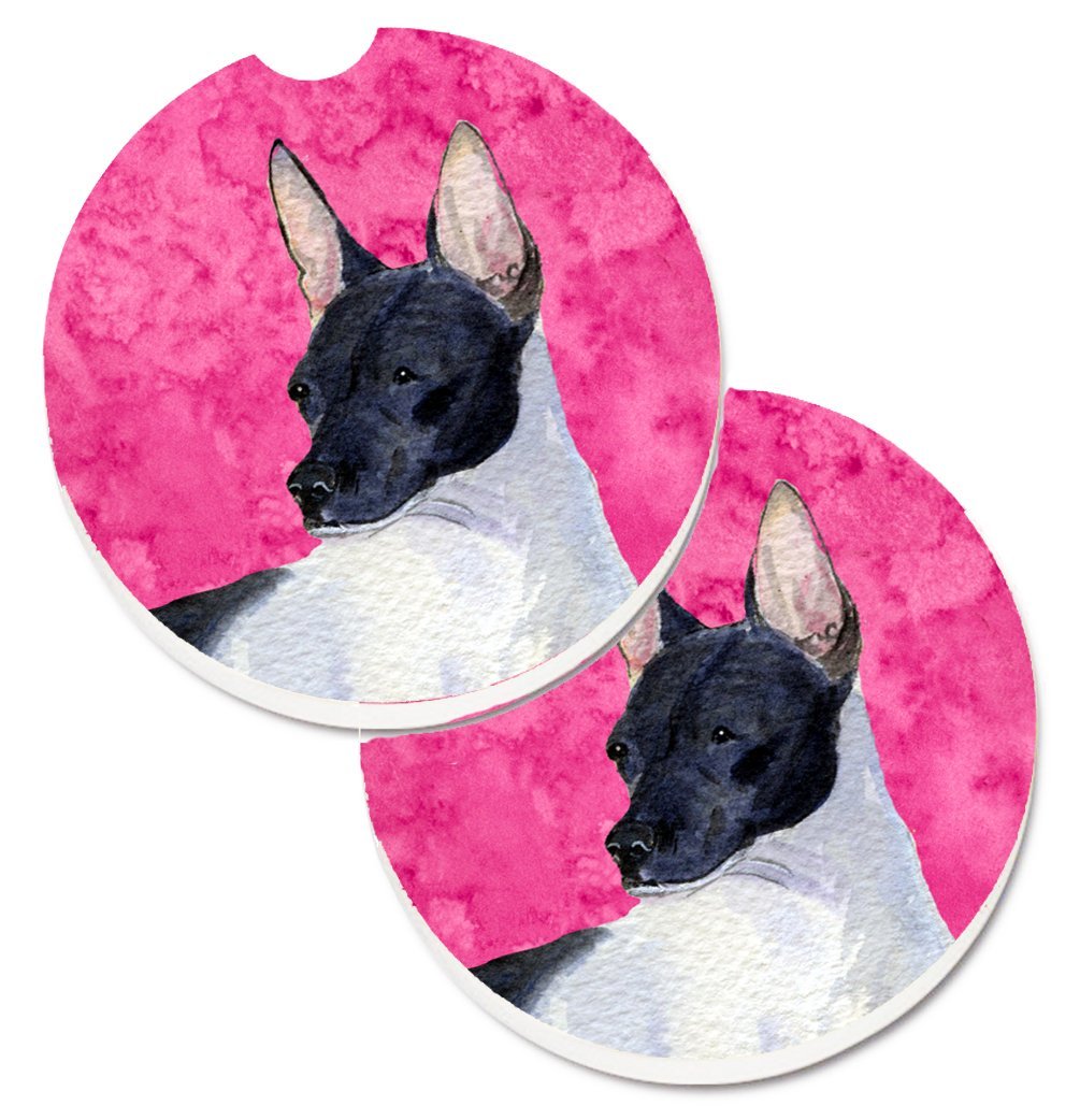 Pink Rat Terrier Set of 2 Cup Holder Car Coaster