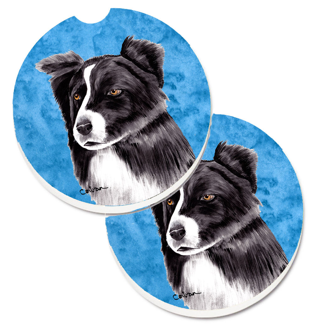 SC9138BUCARC Blue Border Collie Set of 2 Cup Holder Car Coaster
