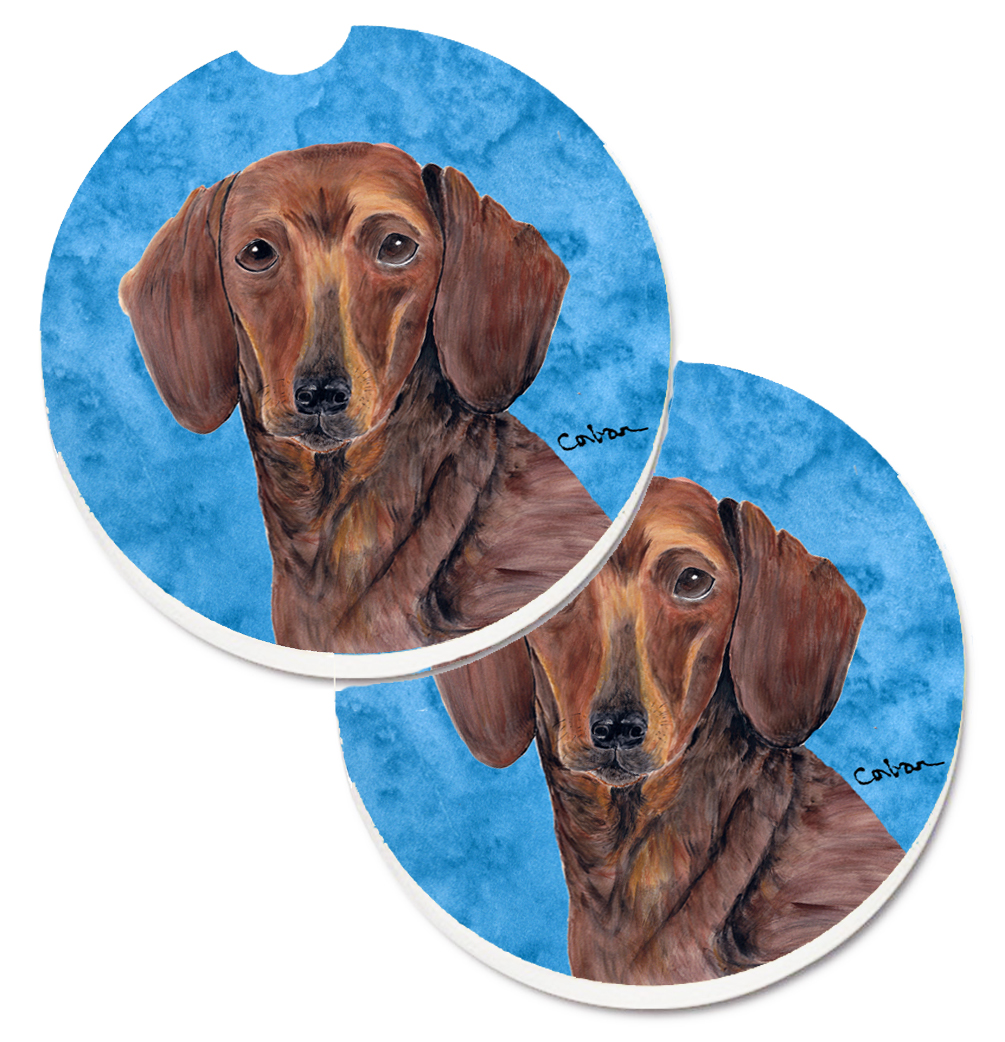 Blue Dachshund Set of 2 Cup Holder Car Coaster