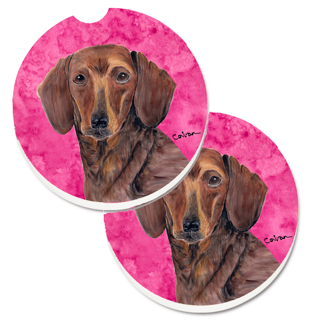Pink Dachshund Set of 2 Cup Holder Car Coaster